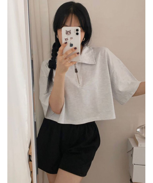 VIVID LADY（ビビッドレディー）の「ハーフジップ 半袖ポロシャツ（Tシャツ/カットソー・レディース・ライトグレー/ブラック/ネイビー・FREE）」の11枚目の写真