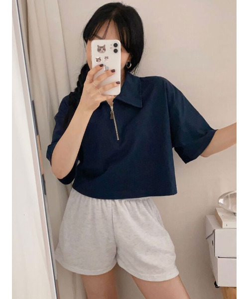VIVID LADY（ビビッドレディー）の「ハーフジップ 半袖ポロシャツ（Tシャツ/カットソー・レディース・ライトグレー/ブラック/ネイビー・FREE）」の4枚目の写真