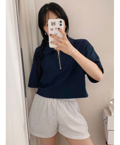 VIVID LADY（ビビッドレディー）の「ハーフジップ 半袖ポロシャツ（Tシャツ/カットソー・レディース・ライトグレー/ブラック/ネイビー・FREE）」の5枚目の写真