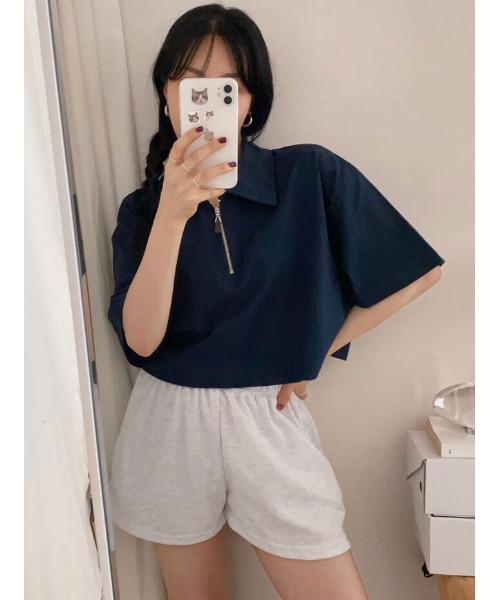 VIVID LADY（ビビッドレディー）の「ハーフジップ 半袖ポロシャツ（Tシャツ/カットソー・レディース・ライトグレー/ブラック/ネイビー・FREE）」の6枚目の写真