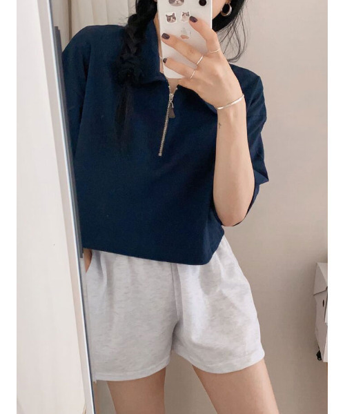 VIVID LADY（ビビッドレディー）の「ハーフジップ 半袖ポロシャツ（Tシャツ/カットソー・レディース・ライトグレー/ブラック/ネイビー・FREE）」の7枚目の写真