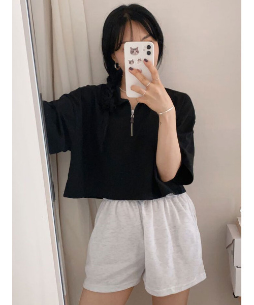VIVID LADY（ビビッドレディー）の「ハーフジップ 半袖ポロシャツ（Tシャツ/カットソー・レディース・ライトグレー/ブラック/ネイビー・FREE）」の13枚目の写真