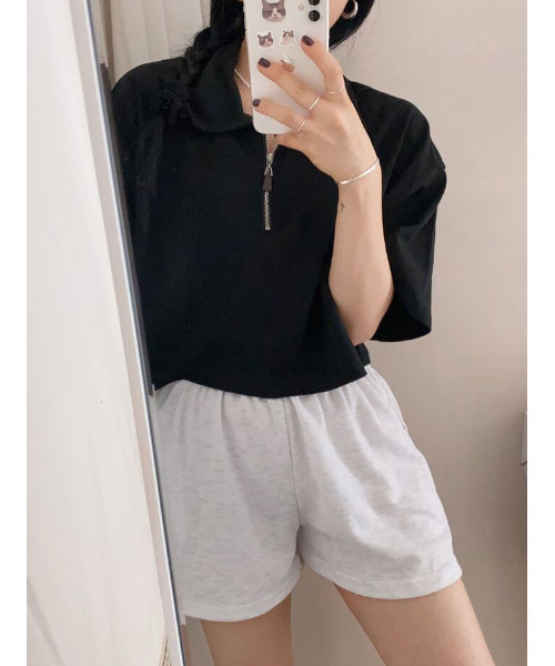 VIVID LADY（ビビッドレディー）の「ハーフジップ 半袖ポロシャツ（Tシャツ/カットソー・レディース・ライトグレー/ブラック/ネイビー・FREE）」の14枚目の写真