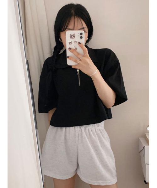 VIVID LADY（ビビッドレディー）の「ハーフジップ 半袖ポロシャツ（Tシャツ/カットソー・レディース・ライトグレー/ブラック/ネイビー・FREE）」の15枚目の写真