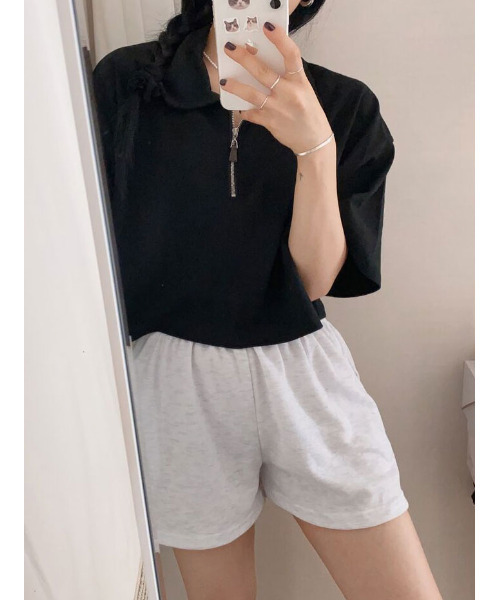 VIVID LADY（ビビッドレディー）の「ハーフジップ 半袖ポロシャツ（Tシャツ/カットソー・レディース・ライトグレー/ブラック/ネイビー・FREE）」の16枚目の写真