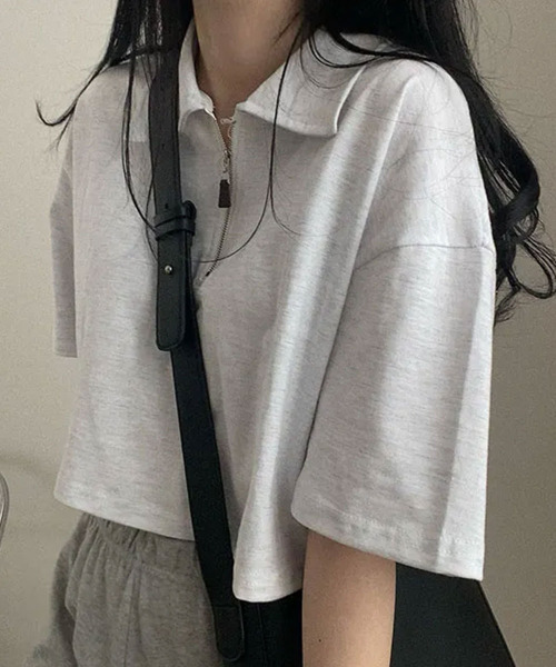 VIVID LADY（ビビッドレディー）の「ハーフジップ 半袖ポロシャツ（Tシャツ/カットソー・レディース・ライトグレー/ブラック/ネイビー・FREE）」の21枚目の写真