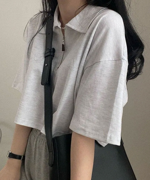 VIVID LADY（ビビッドレディー）の「ハーフジップ 半袖ポロシャツ（Tシャツ/カットソー・レディース・ライトグレー/ブラック/ネイビー・FREE）」の22枚目の写真