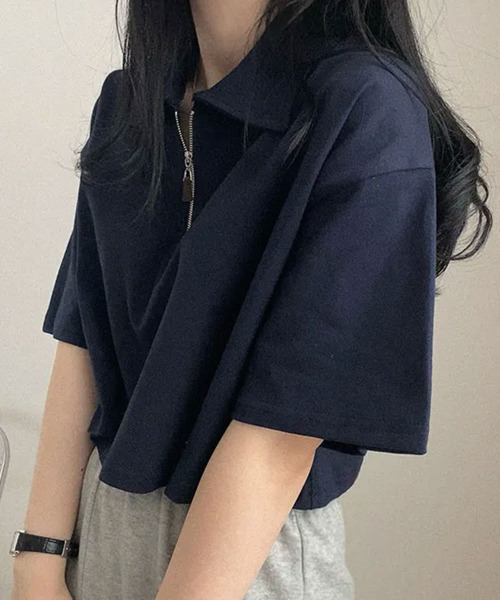 VIVID LADY（ビビッドレディー）の「ハーフジップ 半袖ポロシャツ（Tシャツ/カットソー・レディース・ライトグレー/ブラック/ネイビー・FREE）」の17枚目の写真