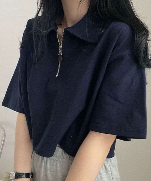 VIVID LADY（ビビッドレディー）の「ハーフジップ 半袖ポロシャツ（Tシャツ/カットソー・レディース・ライトグレー/ブラック/ネイビー・FREE）」の18枚目の写真