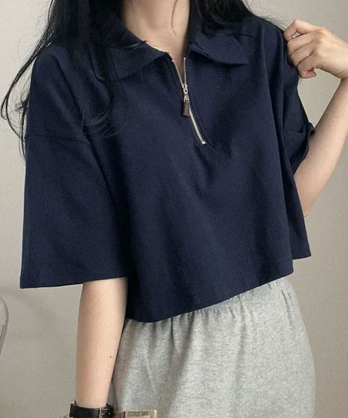 VIVID LADY（ビビッドレディー）の「ハーフジップ 半袖ポロシャツ（Tシャツ/カットソー・レディース・ライトグレー/ブラック/ネイビー・FREE）」の19枚目の写真