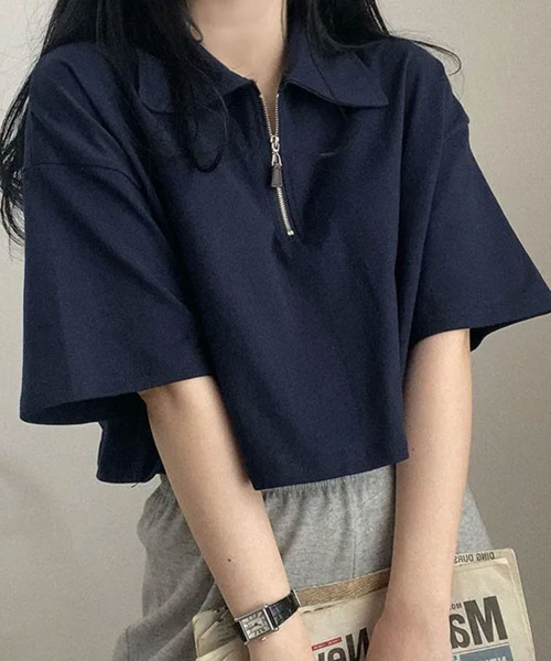 VIVID LADY（ビビッドレディー）の「ハーフジップ 半袖ポロシャツ（Tシャツ/カットソー・レディース・ライトグレー/ブラック/ネイビー・FREE）」の20枚目の写真