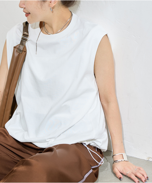 tシャツ 「追加」シャーリングノースリーブＴシャツ レディース 追加》シャーリングノースリーブTシャツ（Tシャツ/カットソー
