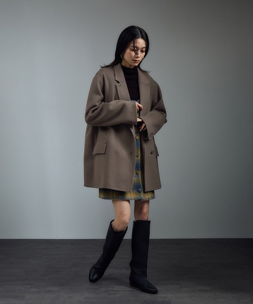 SALON adam et rope'（サロン アダム エ ロペ）の「シャルムリバージャケットコート / ミドルウールコート（その他アウター・レディース・オフホワイト/チャコールグレー/ベージュ系その他・FREE）」の4枚目の写真