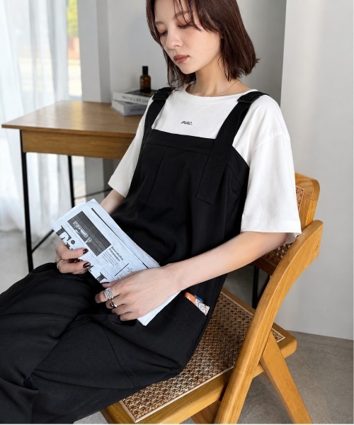 classicalelf(クラシカルエルフ)の「【体型カバー】年中着られる、シワになりにくい高見え大人サロペット。サイドポケットデザインハイウエストサロペット(サロペット/オーバーオール・レディース・チャコール/ベージュ/ブラック・LARGE/X-LARGE/SMALL/MEDIUM)」の13枚目の写真