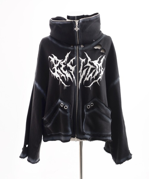 REFLEM ブラック×シルバージップフーディー REFLEM パーカー 「REFLEM/レフレム」ホログラムプリントZIP