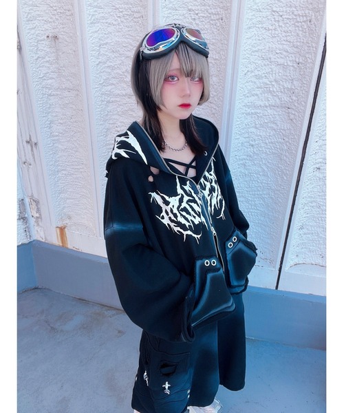 REFLEM ブラック×シルバージップフーディー REFLEM パーカー 「REFLEM/レフレム」スタッズうさ耳ZIPパーカー