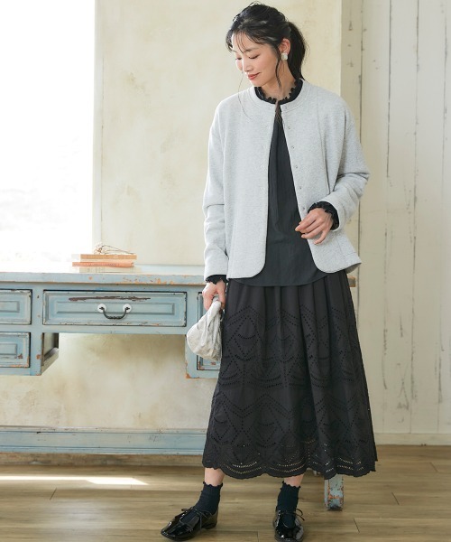 SMILE LAND（スマイルランド）の「＜大きいサイズ＞綿100％裏毛裾ラウンドカーディガン（カーディガン/ボレロ・レディース・杢グレー/ブラック・5L～6L/3L～4L/L～LL）」の3枚目の写真