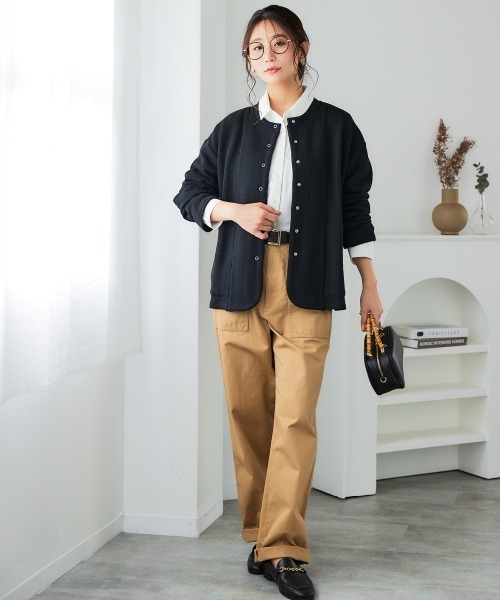 SMILE LAND（スマイルランド）の「＜大きいサイズ＞綿100％裏毛裾ラウンドカーディガン（カーディガン/ボレロ・レディース・杢グレー/ブラック・5L～6L/3L～4L/L～LL）」の4枚目の写真