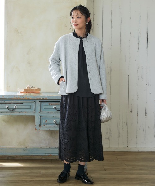 SMILE LAND（スマイルランド）の「＜大きいサイズ＞綿100％裏毛裾ラウンドカーディガン（カーディガン/ボレロ・レディース・杢グレー/ブラック・5L～6L/3L～4L/L～LL）」の10枚目の写真