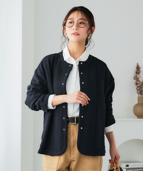 SMILE LAND（スマイルランド）の「＜大きいサイズ＞綿100％裏毛裾ラウンドカーディガン（カーディガン/ボレロ・レディース・杢グレー/ブラック・5L～6L/3L～4L/L～LL）」の8枚目の写真