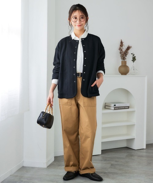 SMILE LAND（スマイルランド）の「＜大きいサイズ＞綿100％裏毛裾ラウンドカーディガン（カーディガン/ボレロ・レディース・杢グレー/ブラック・5L～6L/3L～4L/L～LL）」の13枚目の写真