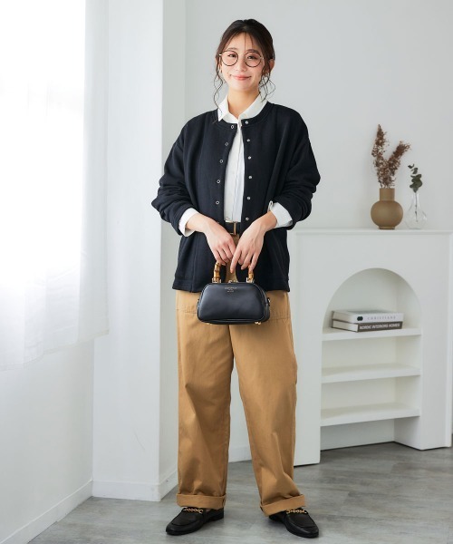 SMILE LAND（スマイルランド）の「＜大きいサイズ＞綿100％裏毛裾ラウンドカーディガン（カーディガン/ボレロ・レディース・杢グレー/ブラック・5L～6L/3L～4L/L～LL）」の14枚目の写真