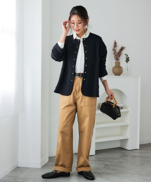 SMILE LAND（スマイルランド）の「＜大きいサイズ＞綿100％裏毛裾ラウンドカーディガン（カーディガン/ボレロ・レディース・杢グレー/ブラック・5L～6L/3L～4L/L～LL）」の15枚目の写真