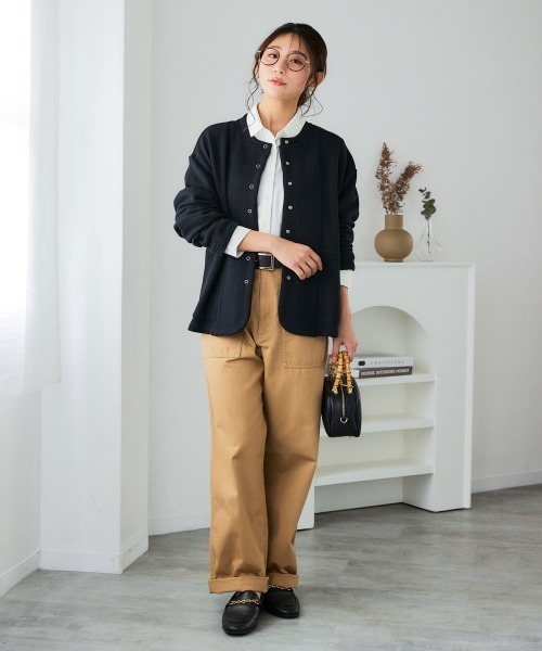 SMILE LAND（スマイルランド）の「＜大きいサイズ＞綿100％裏毛裾ラウンドカーディガン（カーディガン/ボレロ・レディース・杢グレー/ブラック・5L～6L/3L～4L/L～LL）」の16枚目の写真