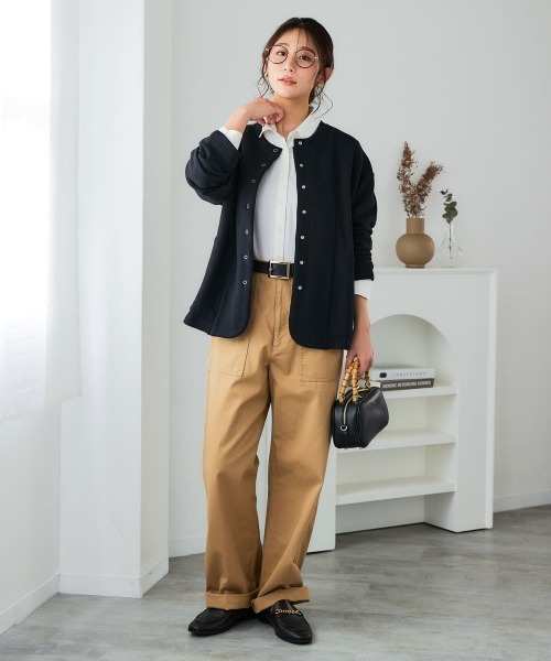 SMILE LAND（スマイルランド）の「＜大きいサイズ＞綿100％裏毛裾ラウンドカーディガン（カーディガン/ボレロ・レディース・杢グレー/ブラック・5L～6L/3L～4L/L～LL）」の19枚目の写真