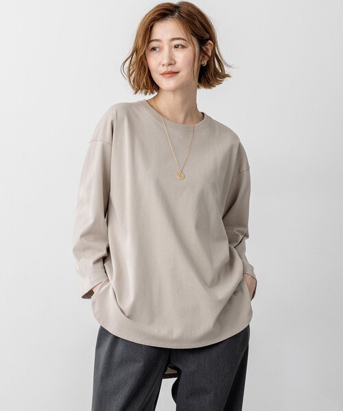 23区 S(ニジュウサンクチイサイサイズ)の「【SLOW/一部店舗限定】MVSコットン チュニック シンプルTEE(Tシャツ/カットソー・レディース・ダルブルー系/ベージュ系/グレー系/カーキ系・32)」の2枚目の写真