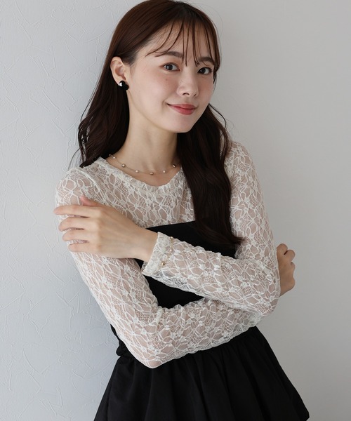 BLUEEAST（ブルーイースト）の「ストレッチレーストップス（Tシャツ/カットソー・レディース・ブラック/ベージュ/ホワイト/ブルー・MEDIUM）」の3枚目の写真