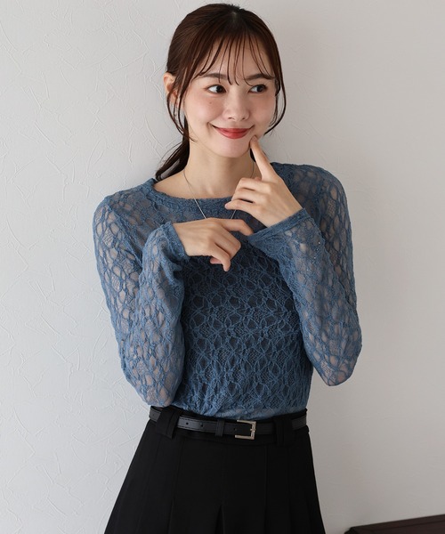 BLUEEAST（ブルーイースト）の「ストレッチレーストップス（Tシャツ/カットソー・レディース・ブラック/ベージュ/ホワイト/ブルー・MEDIUM）」の4枚目の写真