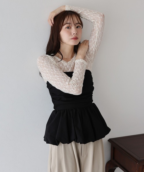 BLUEEAST（ブルーイースト）の「ストレッチレーストップス（Tシャツ/カットソー・レディース・ブラック/ベージュ/ホワイト/ブルー・MEDIUM）」の11枚目の写真