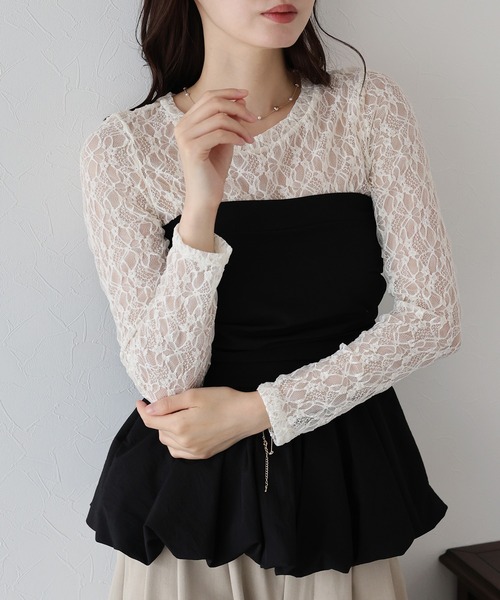 BLUEEAST（ブルーイースト）の「ストレッチレーストップス（Tシャツ/カットソー・レディース・ブラック/ベージュ/ホワイト/ブルー・MEDIUM）」の13枚目の写真