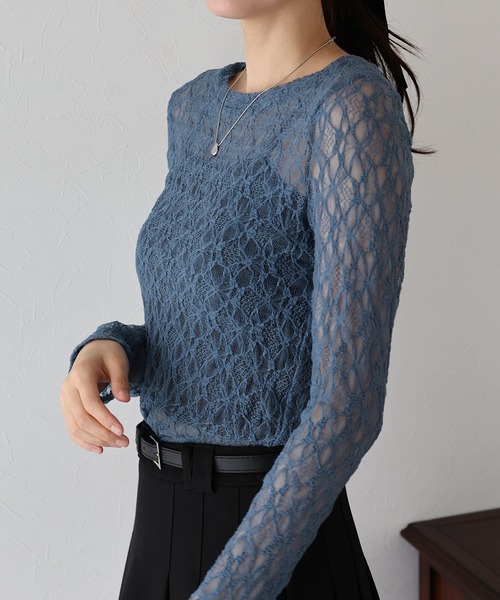 BLUEEAST（ブルーイースト）の「ストレッチレーストップス（Tシャツ/カットソー・レディース・ブラック/ベージュ/ホワイト/ブルー・MEDIUM）」の18枚目の写真