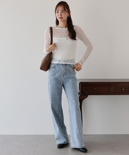 BLUEEAST（ブルーイースト）の「ストレッチレーストップス（Tシャツ/カットソー・レディース・ブラック/ベージュ/ホワイト/ブルー・MEDIUM）」の10枚目の写真