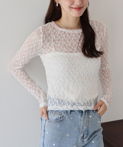 BLUEEAST（ブルーイースト）の「ストレッチレーストップス（Tシャツ/カットソー・レディース・ブラック/ベージュ/ホワイト/ブルー・MEDIUM）」の7枚目の写真