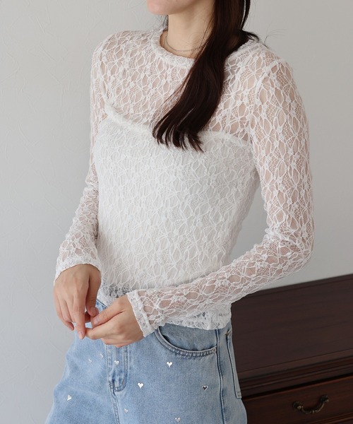 BLUEEAST（ブルーイースト）の「ストレッチレーストップス（Tシャツ/カットソー・レディース・ブラック/ベージュ/ホワイト/ブルー・MEDIUM）」の8枚目の写真