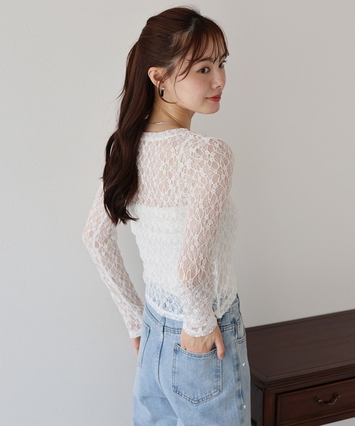 BLUEEAST（ブルーイースト）の「ストレッチレーストップス（Tシャツ/カットソー・レディース・ブラック/ベージュ/ホワイト/ブルー・MEDIUM）」の9枚目の写真