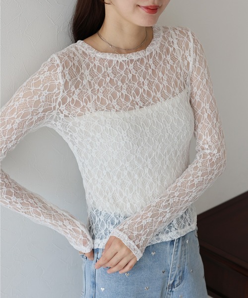 BLUEEAST（ブルーイースト）の「ストレッチレーストップス（Tシャツ/カットソー・レディース・ブラック/ベージュ/ホワイト/ブルー・MEDIUM）」の6枚目の写真