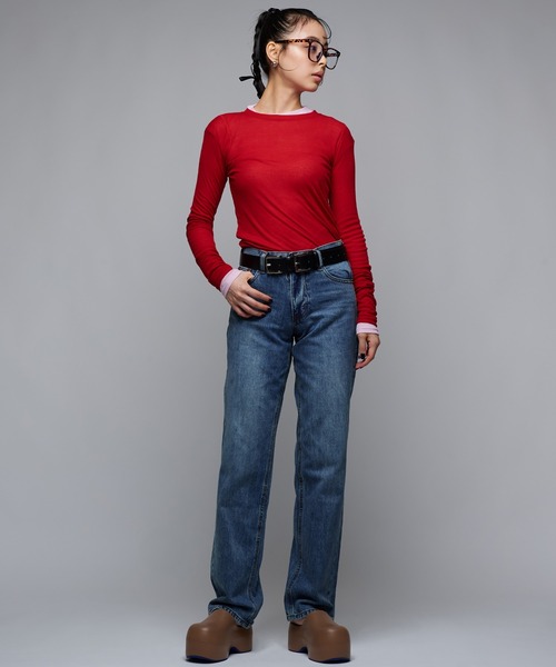 Narcissus（ナルシス）の「シンプルカラーロングＴシャツ/レイヤード/薄手（Tシャツ/カットソー・レディース・ピンク/レッド・FREE）」の3枚目の写真