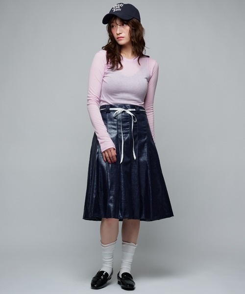 Narcissus（ナルシス）の「シンプルカラーロングＴシャツ/レイヤード/薄手（Tシャツ/カットソー・レディース・ピンク/レッド・FREE）」の9枚目の写真