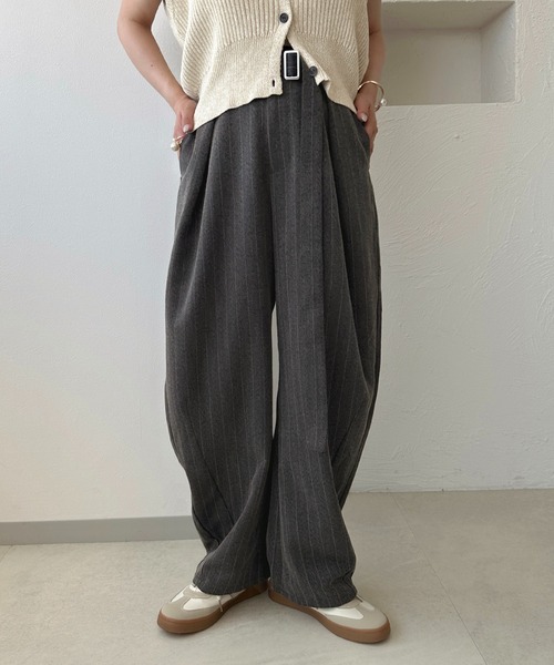 apres jour clair】ストライプウエストデザインカーブパンツ
