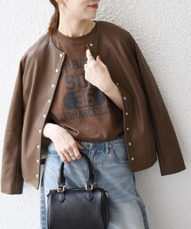 ノーカラージャケット（ブラウン/茶色系）ファッション通販