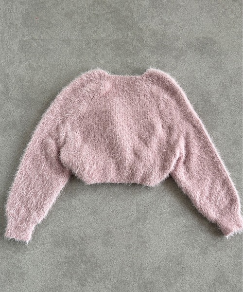 Maison Calme(メゾンカルム)の「カシュクールシャギーニットプルオーバー クロスVネック 春ニット(ニット/セーター・レディース・ピンク/ブラック/ホワイト/ブルー・F)」の14枚目の写真