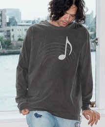 No Rain No Rainbow（ノーレインノーレインボー）の「mlt5389-pigment long sleeve T-shirt with musical note print ロングスリーブカットソー(NR25W-20)（Tシャツ/カットソー）」