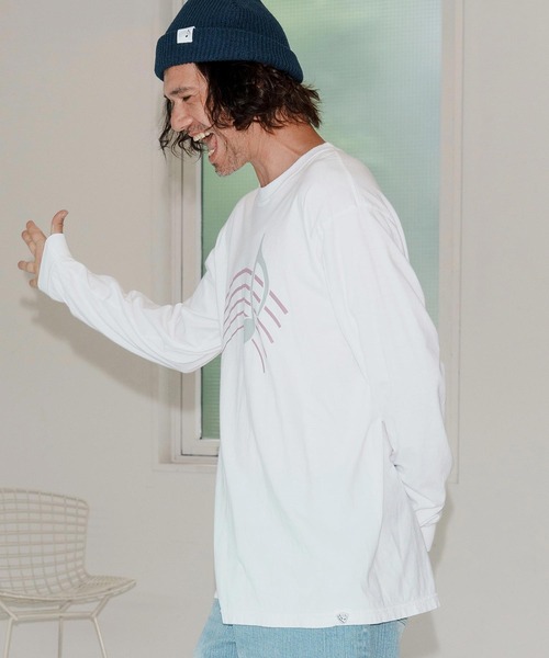 No Rain No Rainbow(ノーレインノーレインボー)の「mlt5389-pigment long sleeve T-shirt with musical note print ロングスリーブカットソー(NR25W-20)(Tシャツ/カットソー・メンズ・ホワイト/ブラック系その他/ブルー系その他・S/M/L/XL)」の6枚目の写真