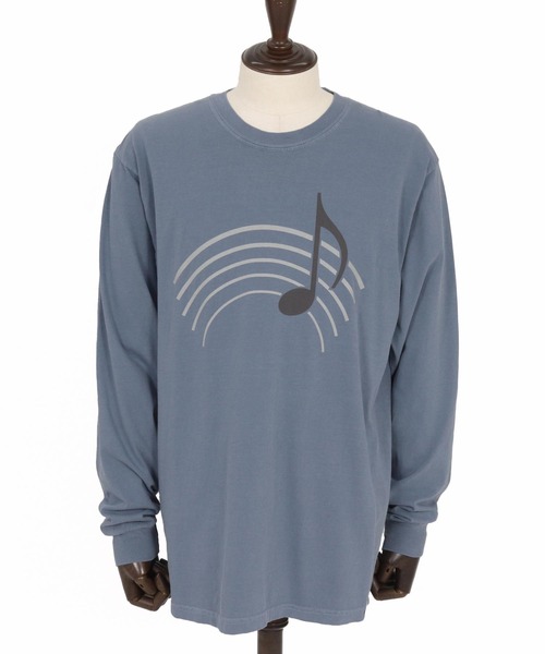 No Rain No Rainbow(ノーレインノーレインボー)の「mlt5389-pigment long sleeve T-shirt with musical note print ロングスリーブカットソー(NR25W-20)(Tシャツ/カットソー・メンズ・ホワイト/ブラック系その他/ブルー系その他・S/M/L/XL)」の22枚目の写真