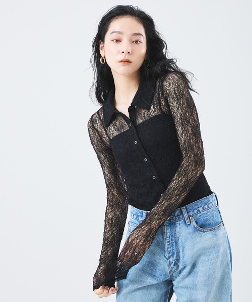 Muscat(マスカット)の「ストレッチレースカーディガン(Tシャツ/カットソー・レディース・オフホワイト/ブラック/ブルー・F)」の3枚目の写真