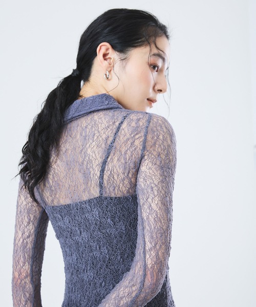 Muscat(マスカット)の「ストレッチレースカーディガン(Tシャツ/カットソー・レディース・オフホワイト/ブラック/ブルー・F)」の6枚目の写真